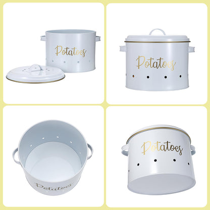 OwnMy Set of 3 Potato Onion Garlic Storage Bins Vegetable Containers Food Containers for Kitchen Counter, Potato Onion Storage Containers for Pantry Garlic Store Jars Vegetable Canisters Set, White