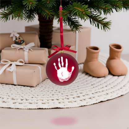 Tiny Ideas Christmas Baby's Handprint Ball Ornament - DIY Classic Christmas Tree Keepsake Gift, Red
