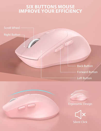 Wireless Keyboard and Mouse Combo - Full-Sized Ergonomic Keyboard with Wrist Rest, Phone Holder, Sleep Mode, Silent 2.4GHz Cordless Keyboard Mouse Combo for Computer, PC, Laptop, Mac, Windows -Trueque