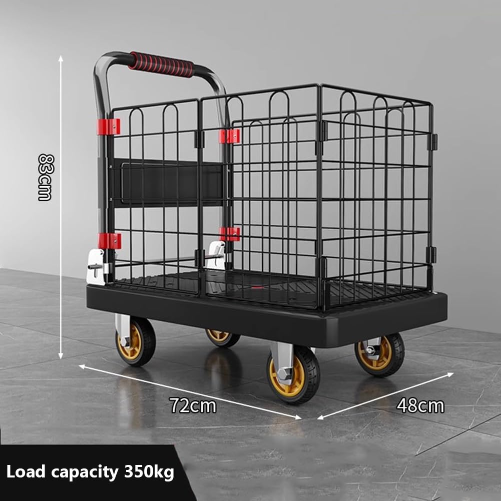 Heavy Duty Folding Platform Truck Cart with Cage and Wheels - Ideal for Warehouse Transport and Moving Heavy Loads