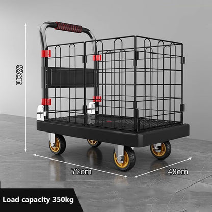 Heavy Duty Folding Platform Truck Cart with Cage and Wheels - Ideal for Warehouse Transport and Moving Heavy Loads