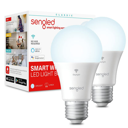 Sengled WiFi Light Bulb - Smart Bulbs That is Compatible with Google Assistant, A19 Daylight (5000K) - No Hub Required, 800LM 60W High CRI)60 Equivalent, 4 Count (Pack of 1)