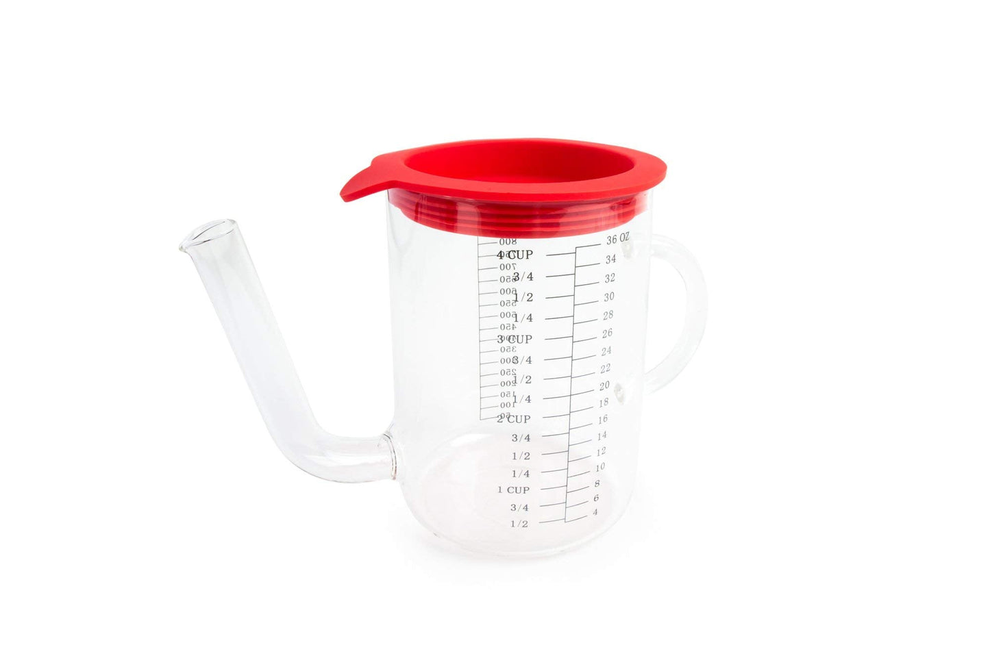 Fox Run Gravy and Fat Separator, with Measurements and Strainer, Glass, 1 Liter, Red and Clear
