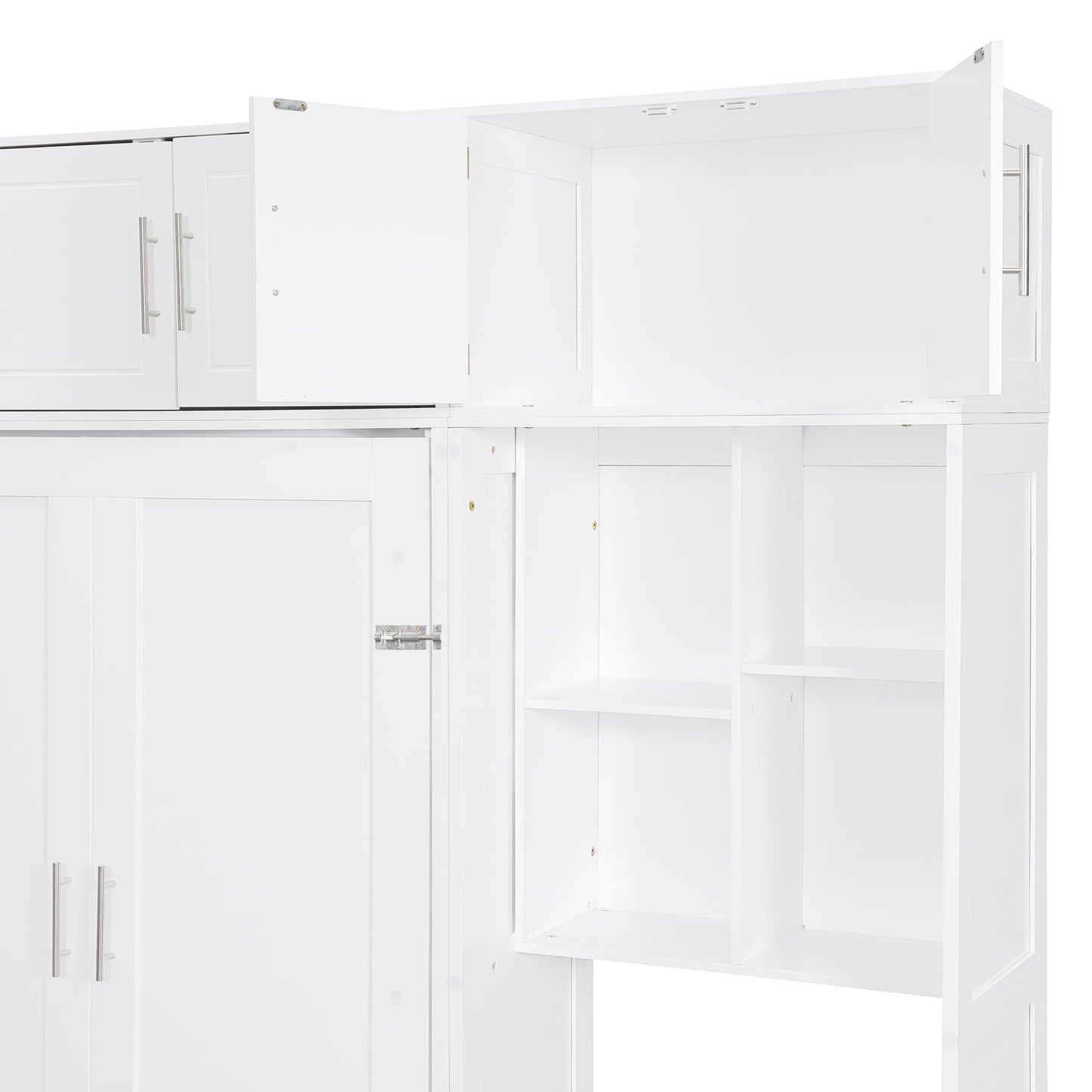 Merax Full Size Wall Murphy Bed with Desk, Top Cabinet and Storage Shelves, Space Saving Foldable Bed, Wooden Bed Frame