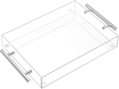 16"x12" Richboom Clear Acrylic Serving Tray - Coffee Table Living Room Kitchen Decorative Tray with Silver Metal