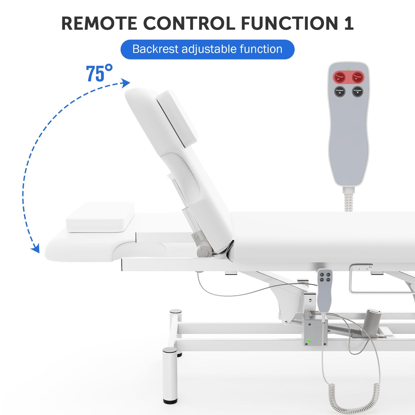 Professional Electric Massage Table, 2 Motors Hydraulic Electric Lift Adjustable Backrest and Height Lifting Functions for Treatment/Physical Therapy/Spinal Massage/Facial Spa/Waxing/Tattooing - White