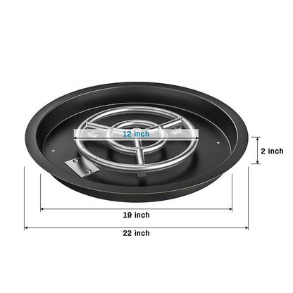 Skyflame Round Fire Pit Burner Pan Fire Bowl with Burner Ring - Drop-in Style - Made of Stainless Steel - 19 inch
