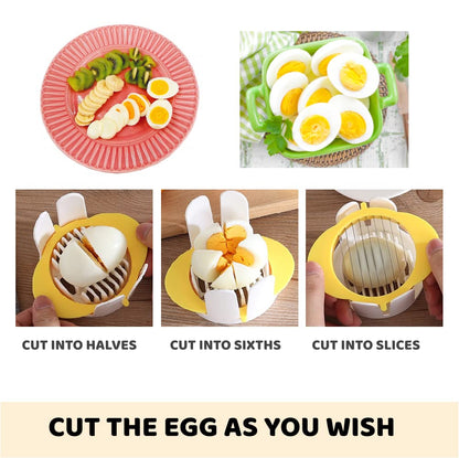 Jawbush 3-in-1 Egg Slicer with Stainless Steel Blades & Egg Piercer Set, Multi-functional Cutter for Halving, Wedging (6-Piece) & Slicing (9-Piece), Heavy Duty Tool for Hard Boiled Eggs & Fruits