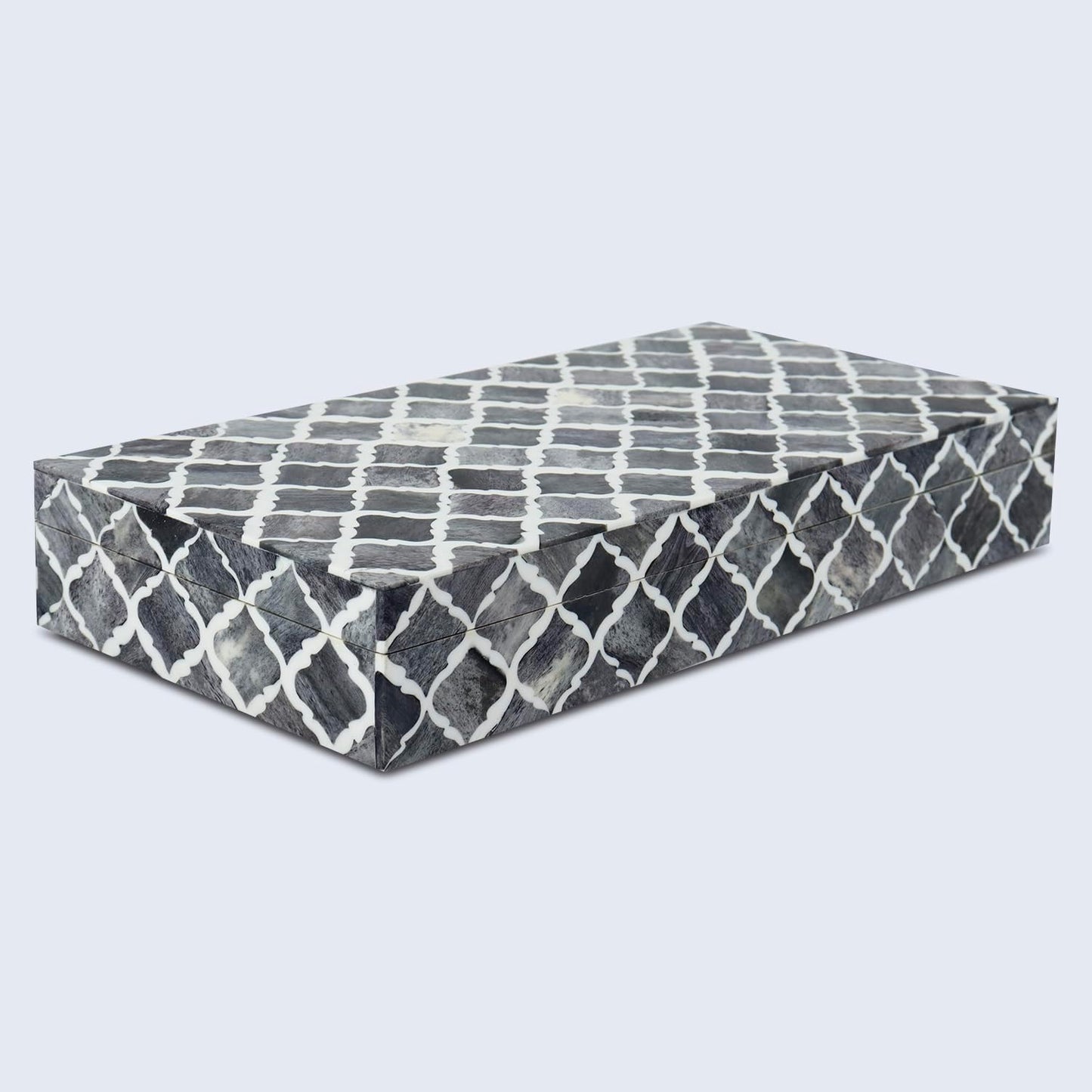 Handmade Moroccan Pattern Decorative Box, Large Storage Organizer for Neck Chains, Watches, Keepsakes - Grey