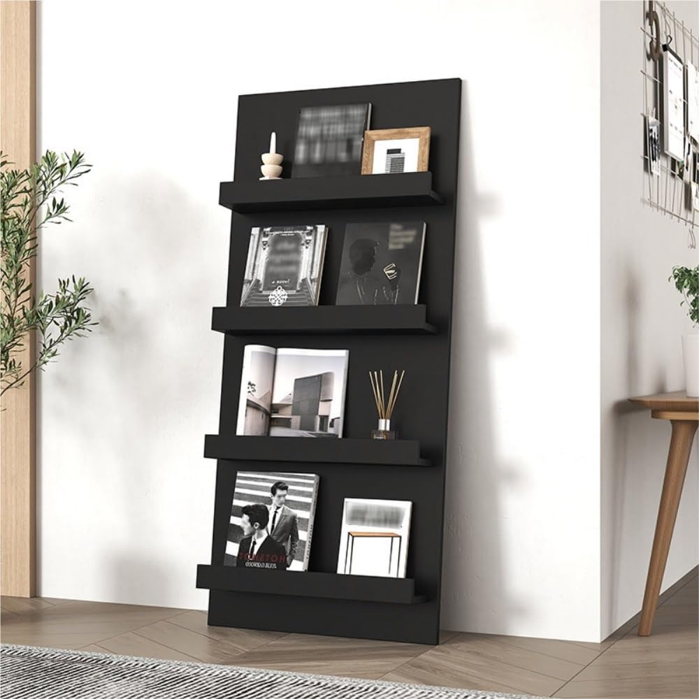 UWYTGF Magazine Rack, Wooden Magazines Shelves Display Stands, Publication Organizer Shelf for Journals, Booklet Holders for Residences, Retail Spaces, and Reception Areas,for Informati,Black
