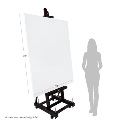 SoHo Urban Artist Pro Table Easel - Wooden Easel with Mahogany Finish, Adjustable Height to 100", Holds Canvases Up to 64", Tabletop Easels for Painting with Crank System and Casters