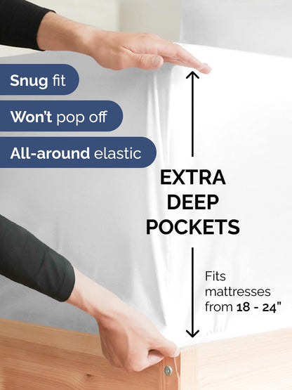 Skiennix Extra Deep Full Sheet Set | 6-Piece Breathable Cooling Bedding - Soft, Wrinkle-Free White Sheets