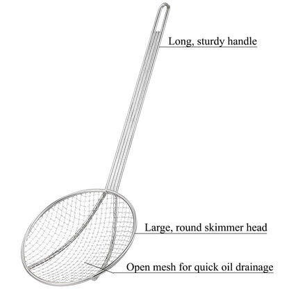 2PCS Fryer Scoop Skimmer Spoon Strainer Spoon Kitchen Spider Frying Spoon Strainer and Utensil for Deep Fryer with Basket, Deep Fryer Cooking, Wok Fry Ladle Spoons with Handle, Asian Spatula Utensils