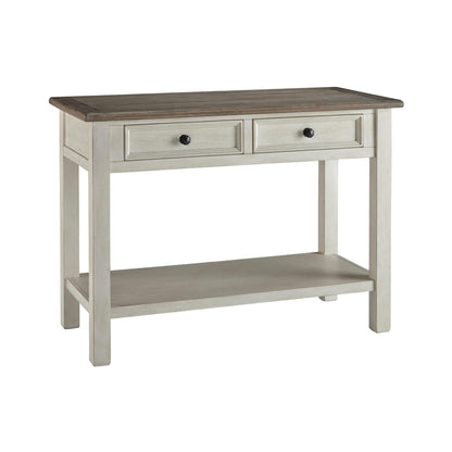 Signature Design by Ashley Bolanburg Sofa Table, Two‑Tone Wood Console With Drawers, Antique Finish With Metal Hardware, Ideal for Entryway or Living Room Display, Antique White