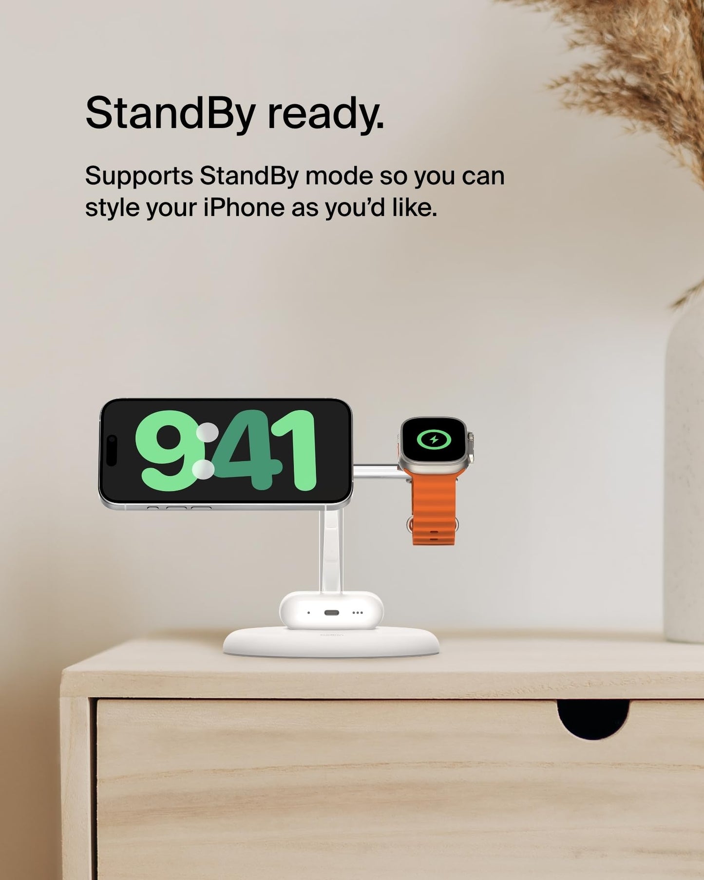 Belkin MagSafe-Compatible Charger, 3-in-1 Wireless Charging Station, Qi2-Certified 15W Wireless Charge for Apple iPhone 17 Series, Apple Watch, AirPods w/Non-Slip Base, 40W Included - Black
