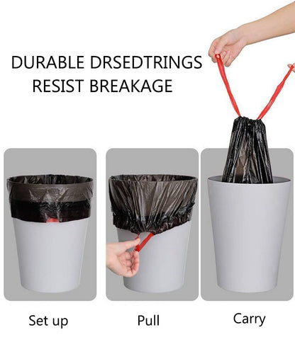 Feisco 3 Gallon Black Trash Bag,Small Drawstring Garbage Bag Trash Can Liner,100 Counts,0.55 Mil