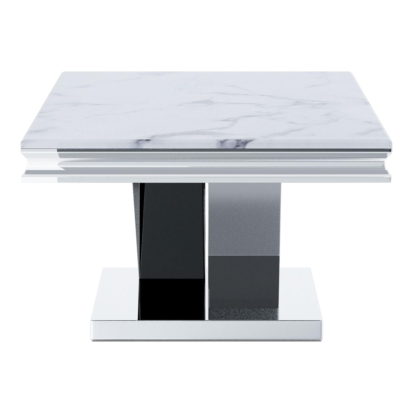 Furniture of America Namai 25mm Faux Marble Top Rectangle Coffee Table with Metal Construction and V-Style Pedestal, Home Décor for Living Room, Lounge Area, Office, Chrome