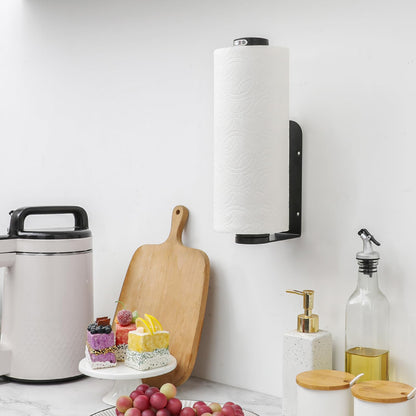theaoo Under Cabinet Paper Towel Holder for Kitchen, Easy One-Handed Tear, Quick Release Knob for Easy Roll Loading, Wall-Mounted Dispenser, Self-Adhesive or Drill Mounting, Black Stainless Steel