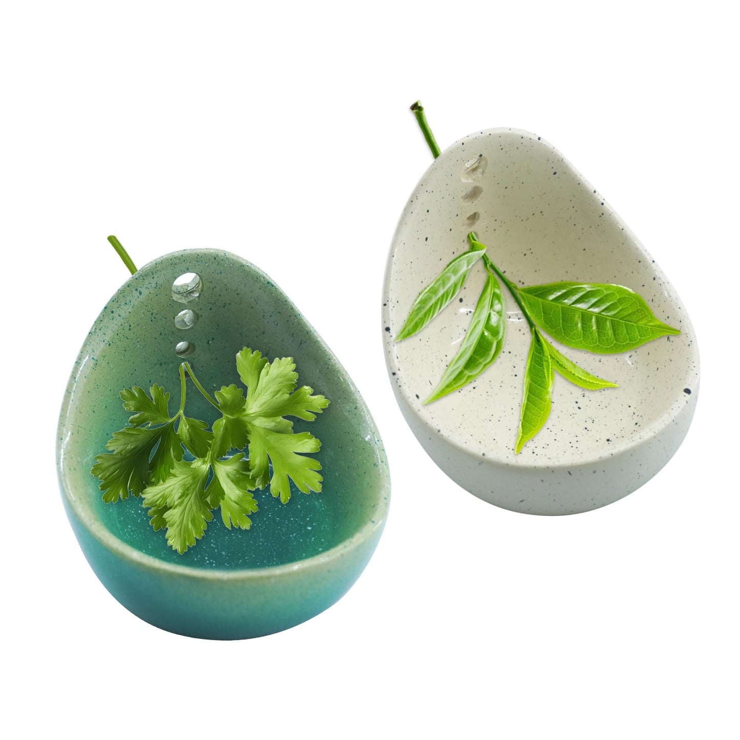 2 Pcs Small Handmade Ceramic Extraction Bowls, Ceramic Herb Stripping Tool and Herb Glass Bowl Porcelain with Different Hole Sizes to Strip Stems and Leaves, Perfect for Cilantro and Other Herbs