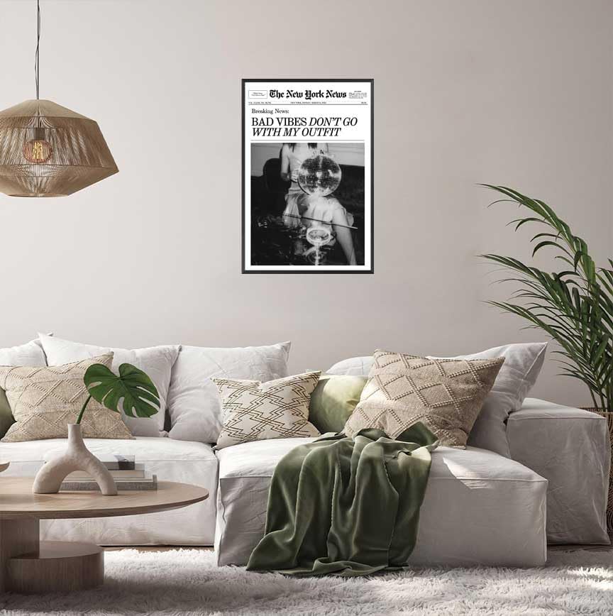 Generic 12x18in Retro Black and White Canvas Wall Art Funny Magazine Cover Newspaper Poster Vintage Disco Ball Bar Cart