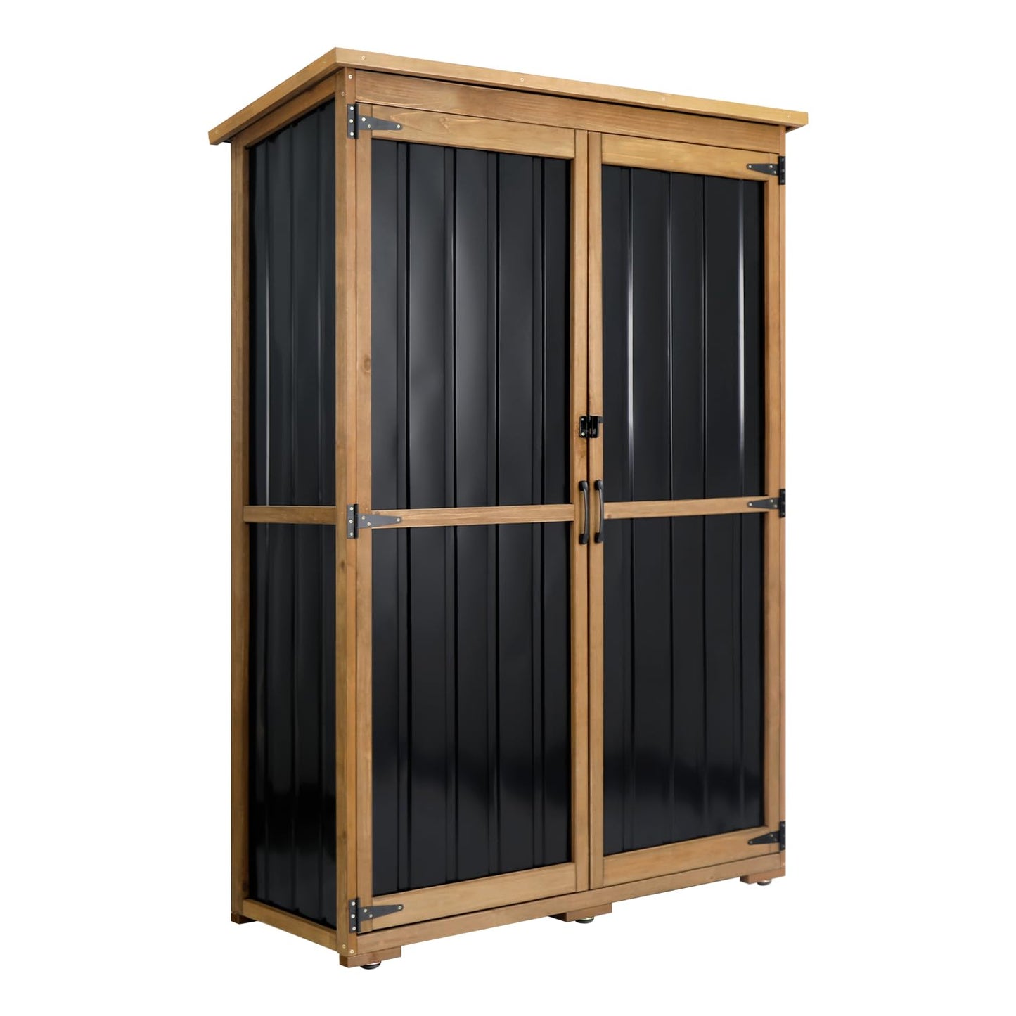 Outdoor Storage Cabinet Waterproof with Shelves, Outdoor Storage Shed Garage Cabinet Weatherproof, Wood & Metal Outside Patio Backyard Garden Pool Storage Tool Organizer