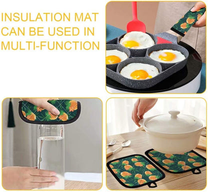 Dellukee Oven Mitt and Pot Holder Set, Christmas Trees Print Heat Resistant Kitchen Gloves for Baking Cooking