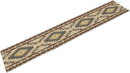 BATPLY Seamless 13x36in x1 Ethnic Aztec Linen Table Runner, Retro Boho Rustic Farmhouse Brown Red Native Tribal