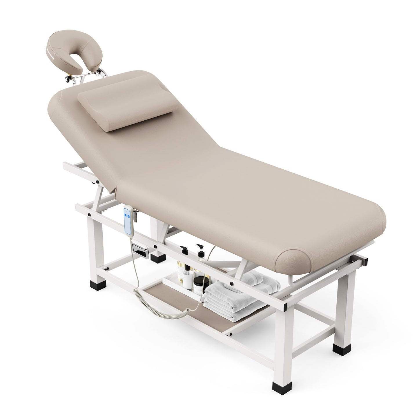 Dolonm 30 Wide x 75 Long Heavy Duty Electric Stationary Massage Table with Backrest Adjustable and Storage Space for Treatment/Medical Spa/Facial/Beauty/Massage Bed and More - Beige Gray