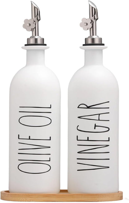 16oz Set, Set 2 (16oz-P-White) HOMCDALY Olive Oil Dispenser Bottles for Kitchen, White Oil and Vinegar Dispenser Two