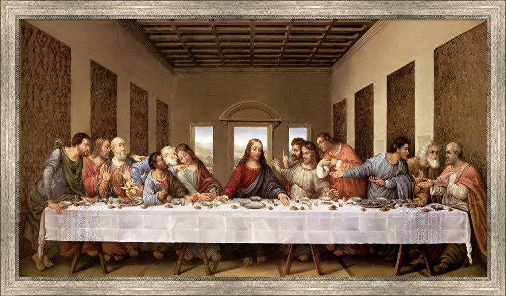 The Last Supper by Leonardo Da Vinci Framed Art Print Wall Picture, Silver Scoop Frame, 47 x 26 inches