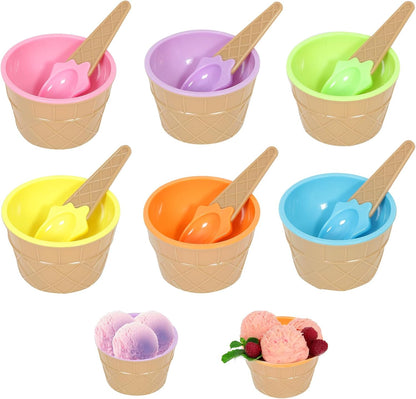 Hbaushun 6 Pack Set Frozen Summer Plastic Ice Cream Bowls with Spoons,Reusable Plastic ice Cream Cups,Cartoon Candy