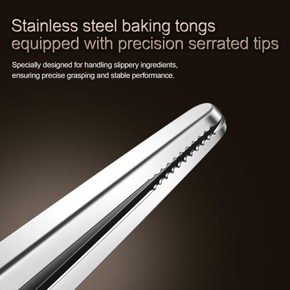 Huakai Locking Stainless Steel Kitchen Tongs, 12-inch Grill Tongs,Heat-Resistant up to 600°C, Precision Serrated Tip Design,Easily Grab and Flip Toss Steaks, Bread, Pizza, Salads, and Grilled Foods