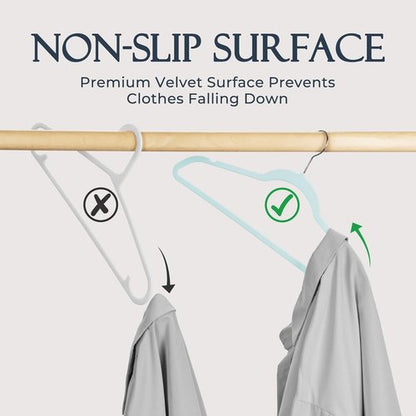HOUSE DAY Sky Blue Velvet Hangers - 60 Pack Non-Slip Heavy Duty Suit Hangers | Space-Saving Closet Organizer