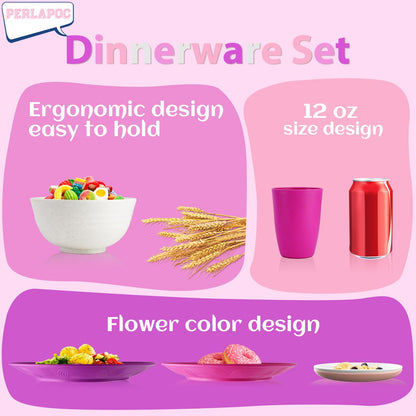 Wheat Straw Dinnerware Set 40-Piece Service for 8 Unbreakable Dishes Set Plates and Bowls Sets Drinking Glasses Microwave Safe Dish Set Lightweight Dinnerware Set for Home & Kitchen - Yellow
