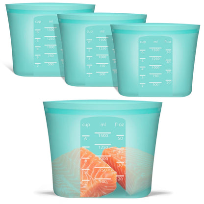 Reusable Food Bags, 12 Pack 100% Silicone Food Storage Bags Stand Up Zip Lock Container, Freezer Microwave Oven Dishwasher Safe, 4 Medium 4 Small 4 Extra Small, Aqua