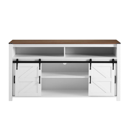 Ball & Cast Farmhouse Sideboard Buffet Cabinet with Storage, 59.3" TV Stand with Sliding Barn Door &Mesh Panel Door, Hallway Console-Tables Rustic Wood Coffee Bar Table for Dining Kitchen, White