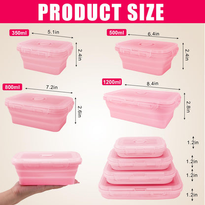 Bgtecho 4 Pack Collapsible Silicone Food Storage Containers with Lids, Silicone Lunch Box for Kitchen, Foldable Collapsible Meal Prep Container, Microwave, Freezer & Dishwasher Safe, BPA Free