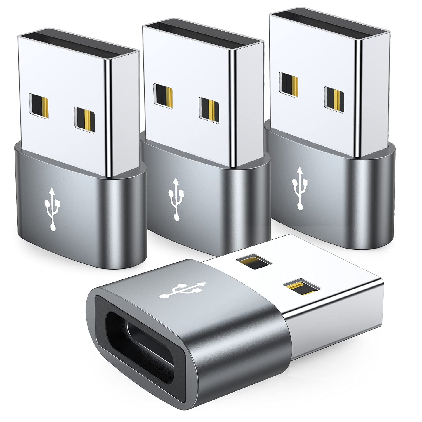 JXMOX USB C Female to USB Male Adapter 4-Pack, Type C to USB A Charger Cable Converter,Compatible with iPhone 11 12 13 14 15 16 Plus Pro Max,iPad Pro Air 4 Mini 6,Samsung Galaxy S24 S23 S22 S21,Pixel