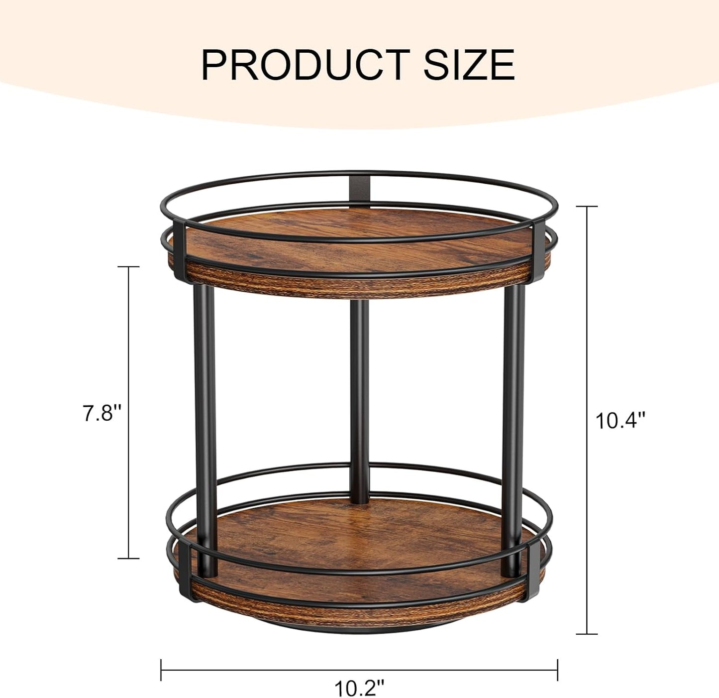 2 Countertop 10.2" 10.2" 10.4" Snughome Rotating Spice Rack, Tier Lazy Susan Organizer, Wood Kitchen Organizer, Brown