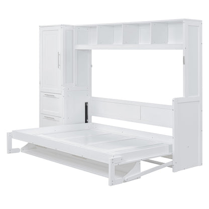 Ball & Cast Murphy Bed Queen Size Wall Beds with Closet and Storage Drawers,Wood Hideaway Platform Bedframe w/Lock,can be Folded,Easy Assembly,for Kids Bedroom,Student Dorms,White