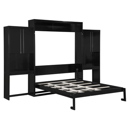 Ball & Cast Murphy Bed Queen Bed Frame with Headboard,Hideaway Bedframe w/Vanity and Cabinets,Wood Wall Cabinet,Slat Support,can be Folded,No Box Spring Needed,for Small Room,Espresso