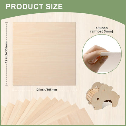 48 Pack Basswood Sheets 1/8x12x12 Inch, Unfinished Wood for Crafts, 3mm Basswood for Laser Cutting & Engraving, Wood Burning, Architectural Models, Plywood Board for Painting.