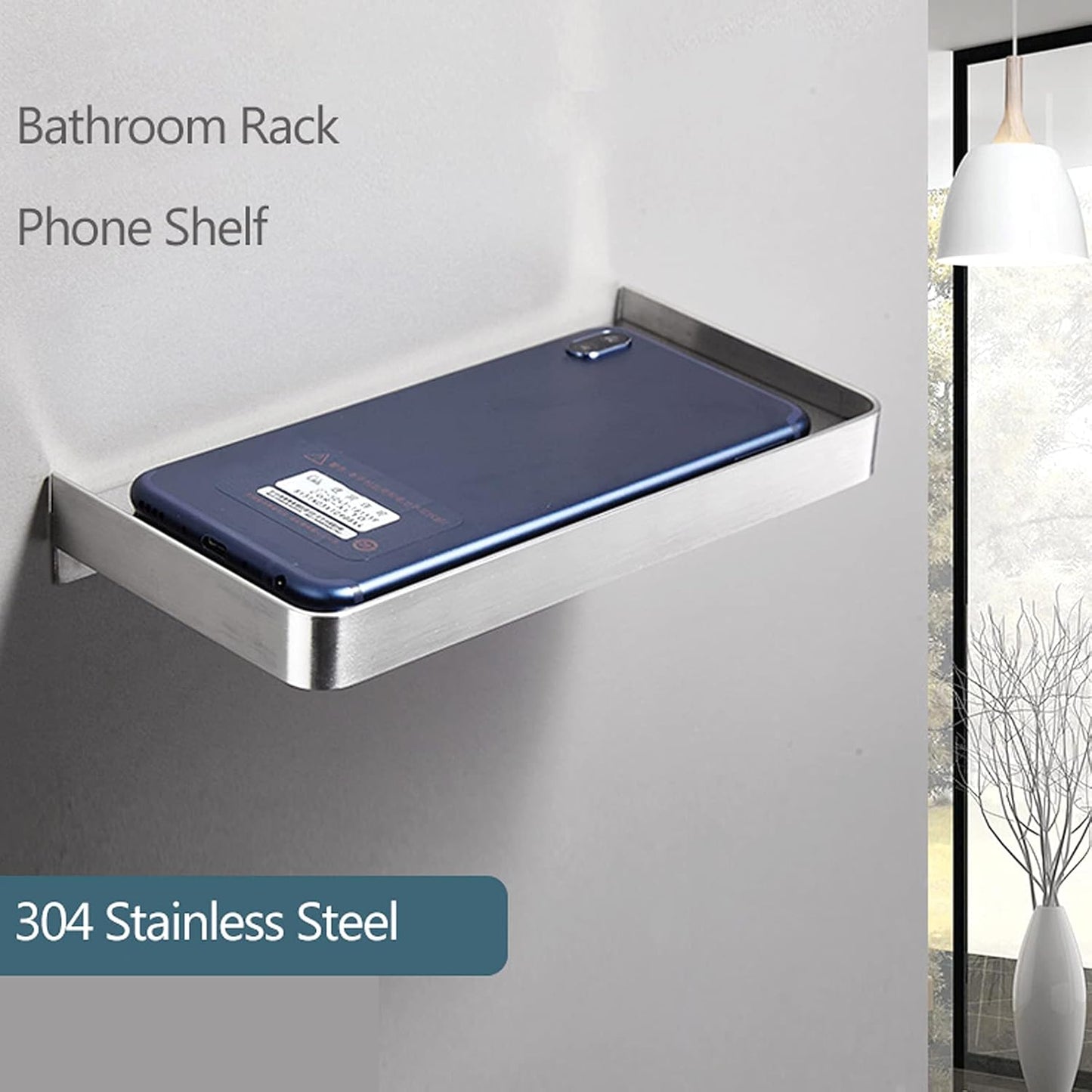 Walfront Stainless Steel Bathroom Phone Rack Holder, Wall Mounted Towel Storage Shelf, Black