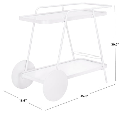SAFAVIEH Home Collection – Zunia White & Glass 2-Tier Bar Cart, Modern Metal Serving Cart, Sleek Contemporary Design (BCT2504E)