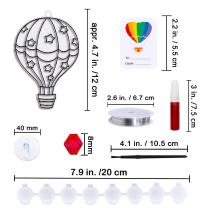 Winlyn 24 Sets Hot Air Balloon Suncatchers Decorations DIY Window Paint Art Craft Kits Rainbow Hot Air Balloon Painting Kit for Kids Classroom Activities Birthday Summer Camping Party Art Project