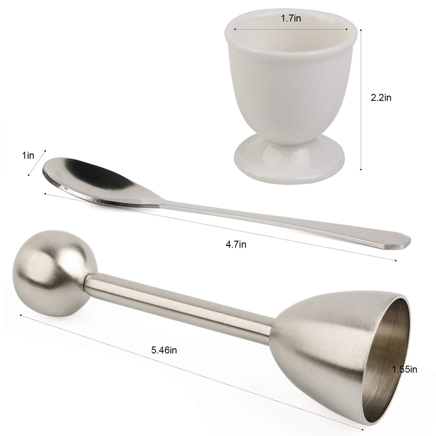Egg Cracker Topper Set for Soft Hard Boiled Eggs Shell Removal Includes 1 Egg Cutter 4 Ceramic Egg Cups and 4 Spoons
