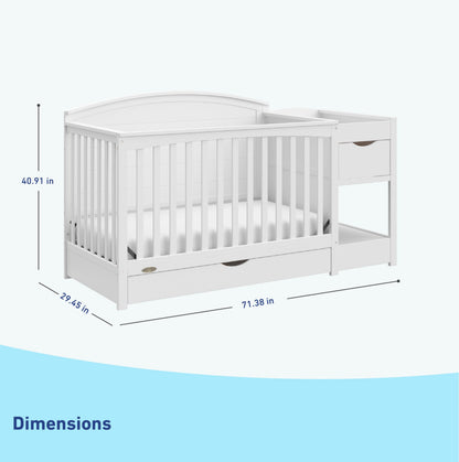 Graco Bellwood 5-in-1 Convertible Crib & Changer with Drawer - GREENGUARD Gold Certified, Full-Size Storage Drawer, Converts to Toddler Bed (White)