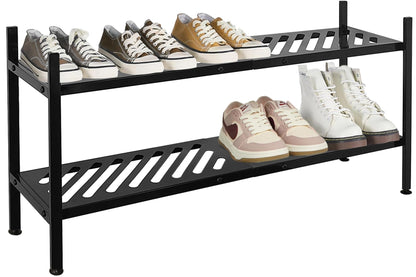 Nijoam Shoe Rack - Metal Shoe Organizer 2 Tier Shoes Shelf Storage, 35 Inches Stackable Long Show Stand Holder for Closet, Entryway, Garage, Floor, Door Entrance, Black