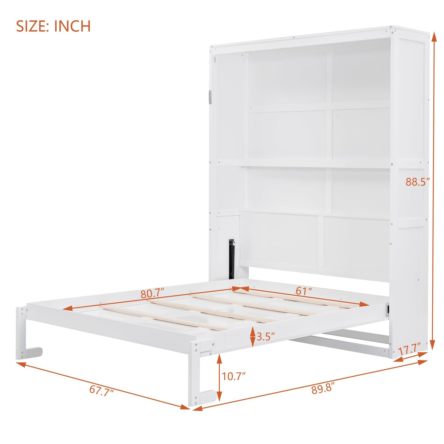Jintop Queen Size Murphy Bed Wall Beds with Storage Shelves,Hide Away Bed Frame Easily Folds into Wood Cabinet,W/Mattress Holder,for Small Space,Guest Room,Apartment,White