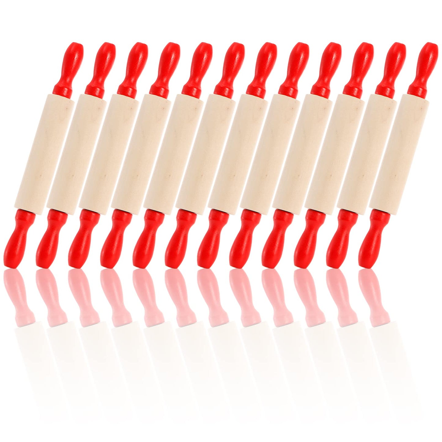 SOUJOY Set of 12 Mini Rolling Pin, 8 Inch Wood Dough Roller for Baking with Red Handle, Small Clay Rolling Pin for Craft Fondant Pastry Pizza Crafting and Imaginative Play